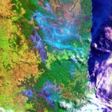 Landsat 7 satellite image, early October 2000 Extent of fires from South West Rocks to Grafton and the Clarence River