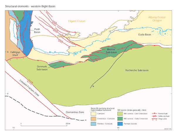  Map showing the structural elements of the western Bight Basin.