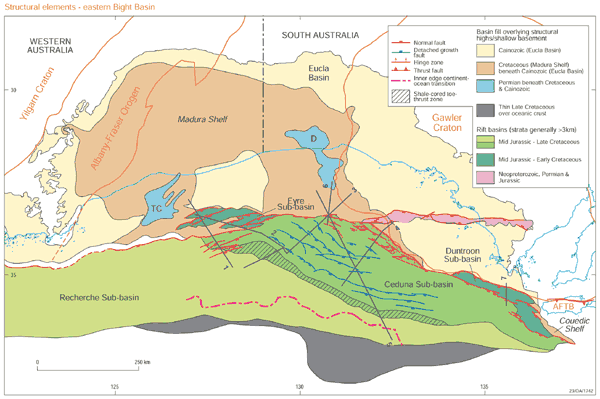  Map showing the structural Elements of the Eastern Bight Basin.