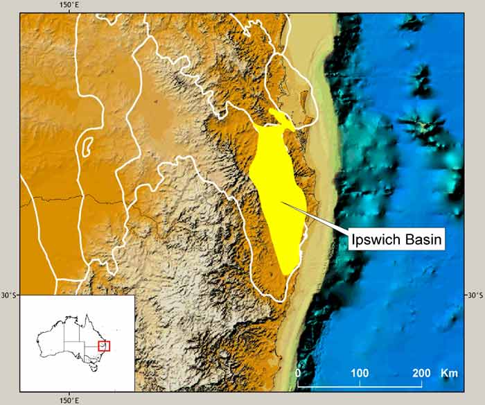 Location Map of the Ipswich Basin in relation to Australia