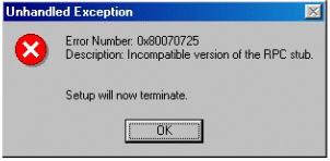 Error Message 0x80070725