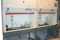 Heavy liquids are used to concentrate the minerals required for analysis, in specialised clean laboratories. Mineral Separation Laboratory, Geoscience Australia