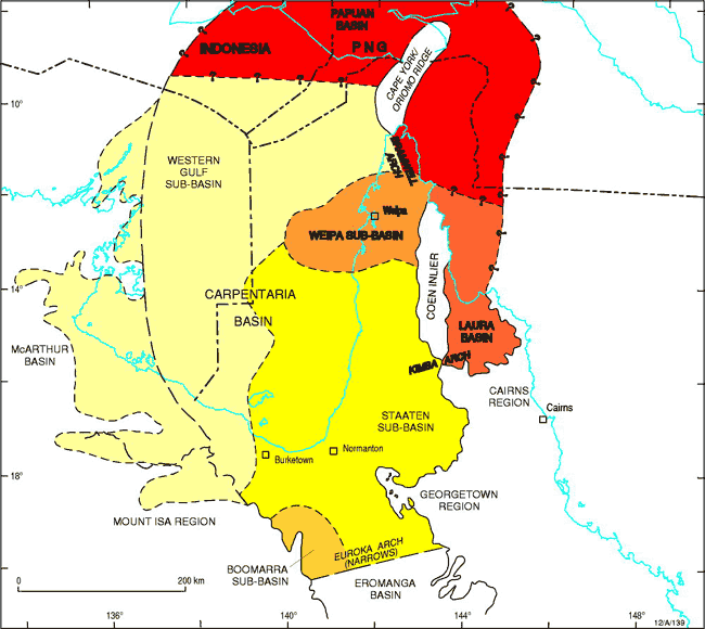  Schematic image showing the Papuan and Carpentaria Basins - The Papuan Basin boundary is yet to be defined. 