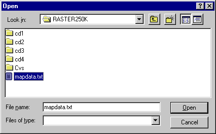Example dialog box for selecting mapdata.txt file