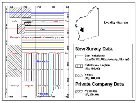 Diagram showing location of new survey data and private company data for the Murchison region in Western Australia