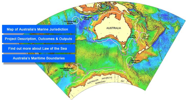 Image showing morphology of the Australian region with the boundary of Australia's Exclusive Economic Zone in white and the outer limit of the areas of extended continental shelf in magenta
