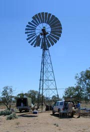 Figure 1.  Scientists sample groundwater taken from a windmill-driven pastoral bore in the southern Curnamona Province.