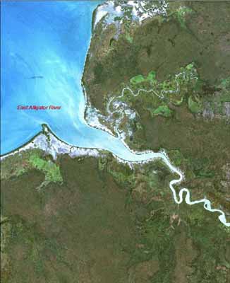  Landsat image of the East Alligator River, a near-pristine tide-dominated estuary in Kakadu National Park, Northern Territory. 