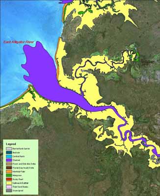  Image of Landsat scene overlayed with the mapped geomorphic habitat areas.