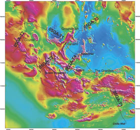 Fig 1. Shows four Tanami traverses in the Tanami region, northern Australia.