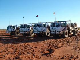 Truck-mounted vibrators in the Tanami Desert
