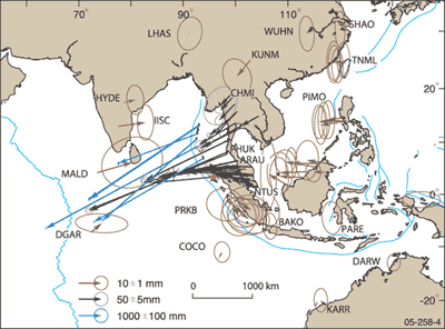 Fig 2.  Displacement field for the earthquake region determined by GPS.