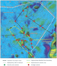 Fig 3.  Complexity of Mellish Rise is evident is this Map of the Earth's gravity field.