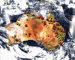 Sample image of Sentinel showing hotspots as of 20 December 2005. &copy; Geoscience Australia.