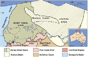 Fig 2. Regional setting of Arafura, McArthur and Money Shoal basins.