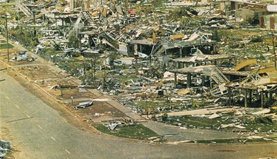 Fig 1. Housing estate destroyed by Cyclone Tracy in 1974 (Bureau of Meteorology).