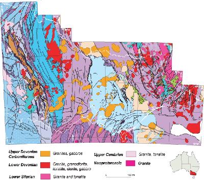 Fig 1. Simplified pre-Permian geology of Victoria. Courtesy of Geoscience Victoria.