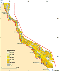 Fig 3. Map of the % sand concentration in sediment.