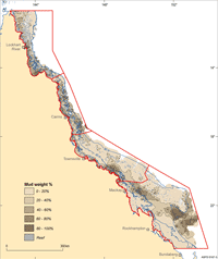 Fig 4.  Map of the % mud concentration in sediment.