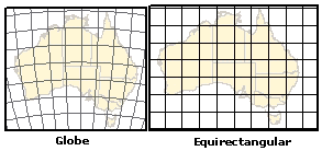Effect of equirectangular map projection on the shape of Australia