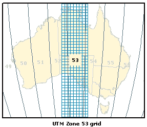 UTM Zone 53 grid in Australia