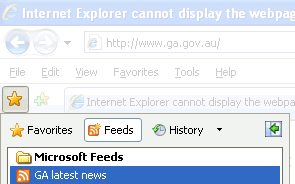 Microsoft Internet Explorer 7.0 'GA latest news' via RSS feed link