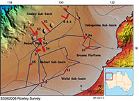 Fig 1. Ship track and surveyed areas, central North West Shelf.