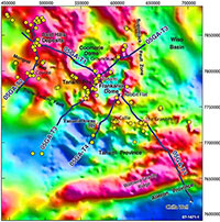 Fig 1. Location of the Tanami region, northern Australia, showing location of the four Tanami traverses.