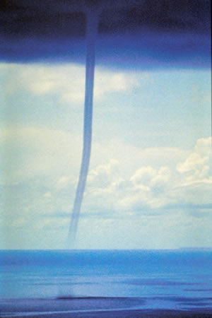 lthough it resembles a tornado, a waterspout is usually far less intense