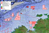 Fig 2. Offshore release areas in Money Shoal and Bonaparte Basins.