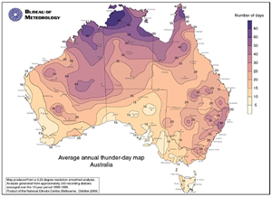 Annual thunder map of Australia