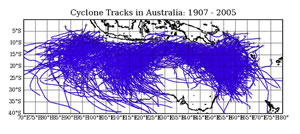 Cyclone tracks in Australia: 1907 - 2005