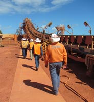 Team inspecting a conveyor.