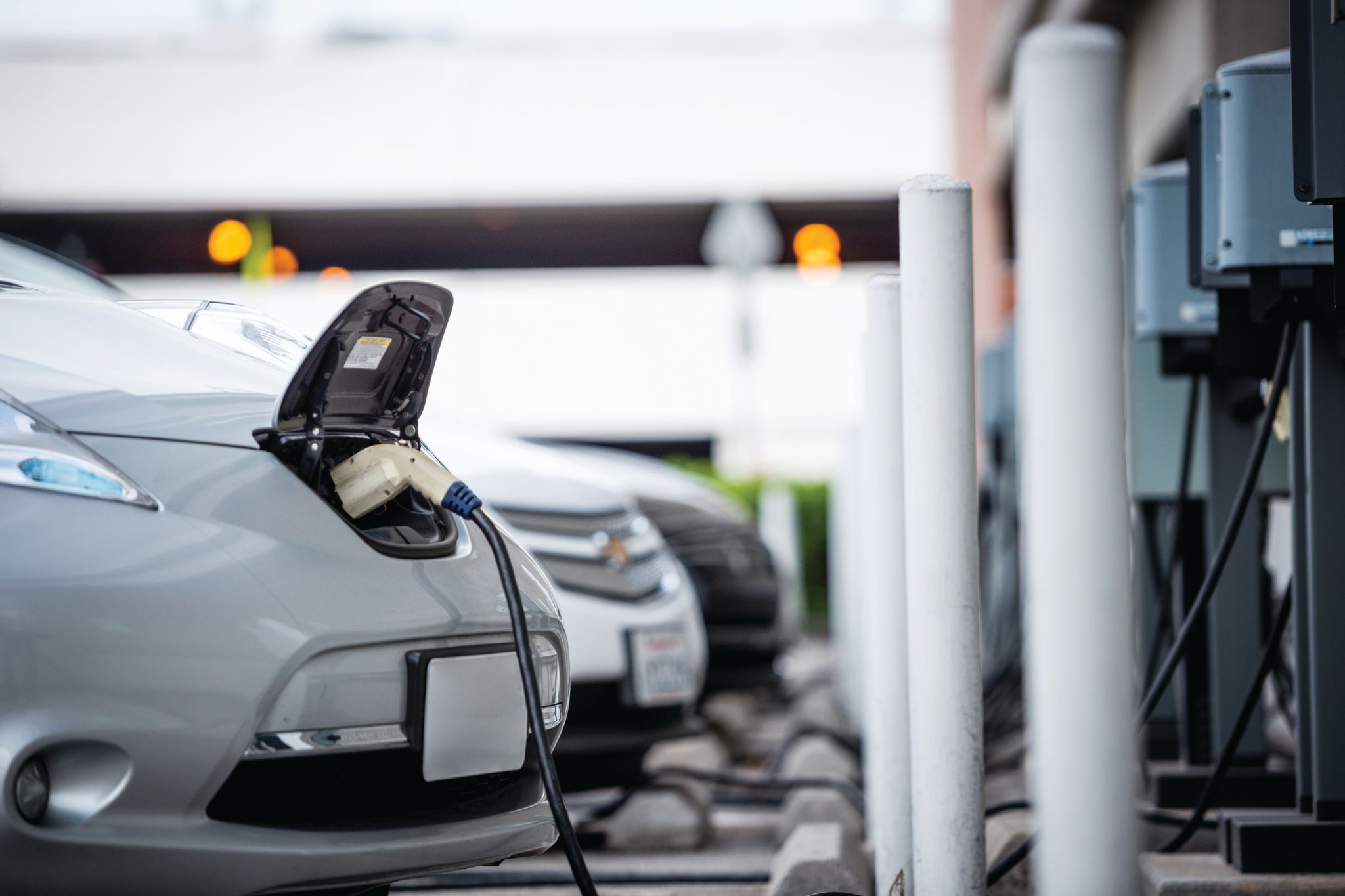 An electric car at a charging station