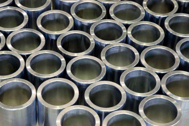 A large number of steel pipes