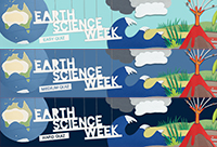 An Earth Science Week diorama with words indicating the three levels for an online quiz.