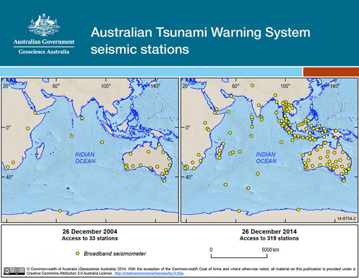 Australian Tsunami Warning System seismic stations. Due to the complexity of this image no alternative description has been provided. Please email Geoscience Australia at clientservices@ga.gov.au for an alternate description.
