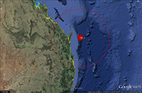 A map of the Queensland coast showing where the earthquake occurred