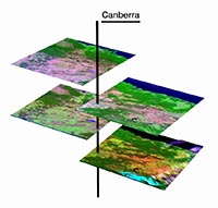 A stacked Landsat satellite image labelled showing the Canberra region.