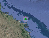 A location map showing the magnitude 5.8 earthquake that occurred off Bowen, Queensland on 18 August 2016.