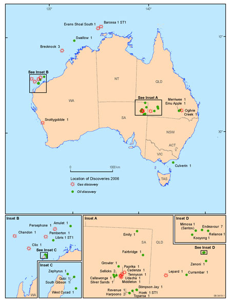 Discoveries Figure 1 Locations of Discoveries of Oil and Gas in and around Australia 2006