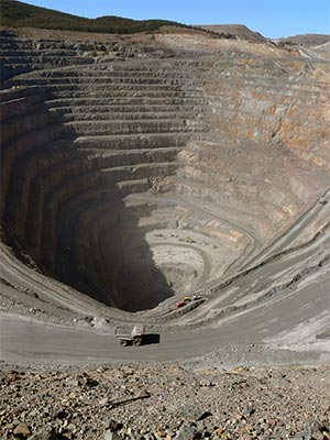 This photograph shows the open cut at the Cadia Hll open cut porphryry copper deposit in New South Wales.