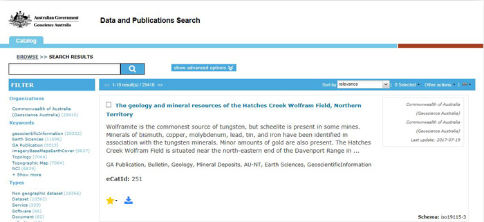 A screen dump of what the data and publications search looks like