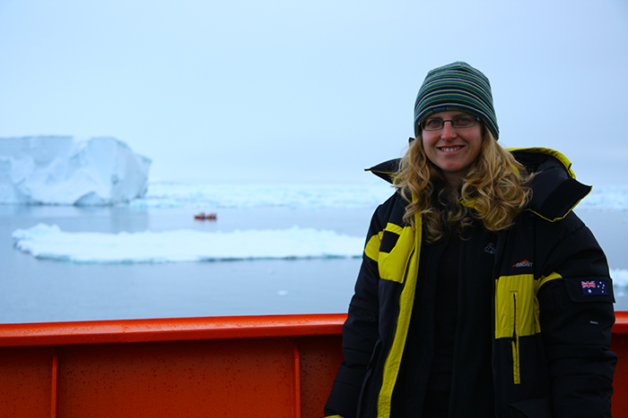Jodie Smith on board the RSV Aurora Australis in East Antarctica for a research project in early 2011