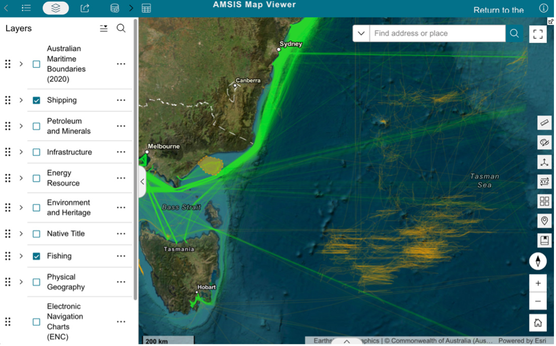 Screenshot of the Australian Marine Spatial Information System portal