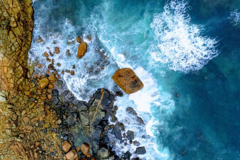 Drone shot of rocky coastline