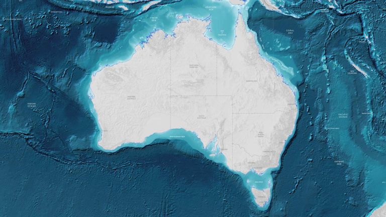Australia's Seabed Map showing bathymetry and the shape of the seabed surrounding the Australian continent