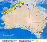 Map of Australia indicating areas for offshore petroleum acreage release