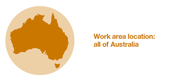 Map of Australia. Selected work area covers all of Australia.