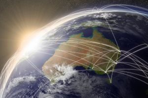 Australia with network representing major air traffic routes. Elements of this image furnished by NASA.